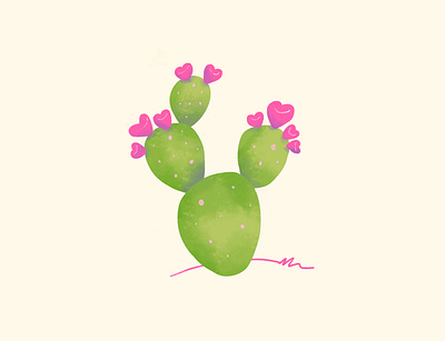 Prickly Pear Love cactus green hearts illustration pink prickly pear procreate app succulent