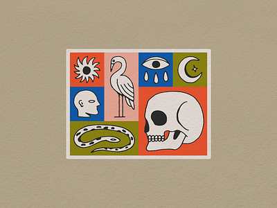 things in boxes box color palette cry design digital drawing eye graphic design head heron icons illustration illustrator moon print simple skull snake sun tears