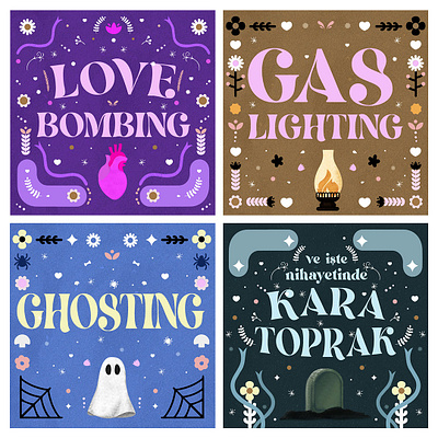 Love Bombing, Gas Lighting, Ghosting art design digital art hello dribbble illustration illustration design illustrator love