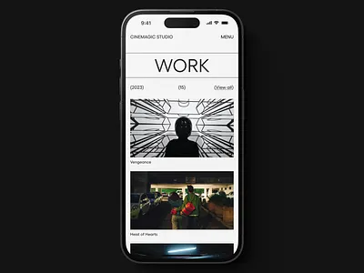 CineMagic Studio Work Page (Mobile) clean design ios iphone layout minimal mobile mobile design mobile ui modern studio ui ui design ui ux uiux user interface ux white space whitespace work page