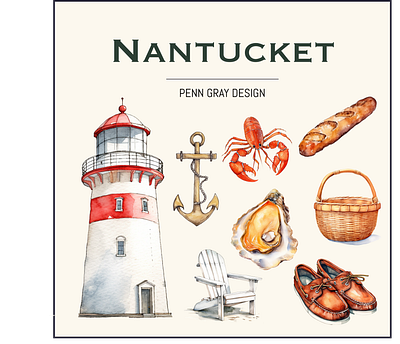 Nantucket Singles illustration isolated single watercolor