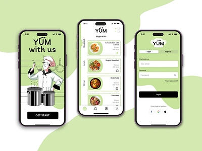 Yum - recipe app UI/UX design branding design mobile ui ux