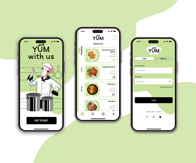 Yum - recipe app UI/UX design branding design mobile ui ux