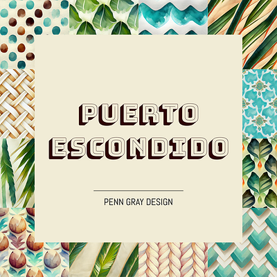 Puerto Escondido Collection blue brown green illustration mexico pattern pattern design seamless surface pattern tiki tile tileable tropical turquoise watercolor white