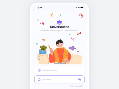 Universtudee - Login Screen design illustration login logo minimal mobile app ui