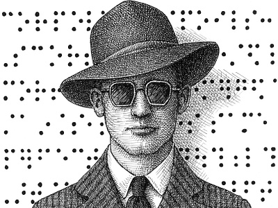 At the Grave 1930s art artist artwork blind braille drawing fashion grave hand drawn hat illustration ink mobster people portrait suit vintage