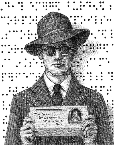 At the Grave 1930s art artist artwork blind braille drawing fashion grave hand drawn hat illustration ink mobster people portrait suit vintage
