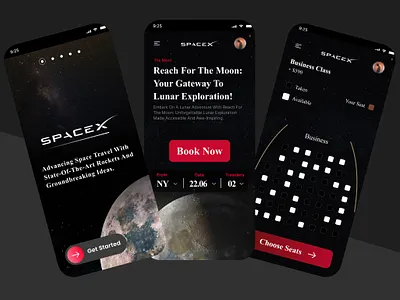 SpaceX Voyage app appui booking challenge design mars moon rocket space spacex ticketbooking tickets ui