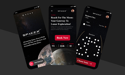 SpaceX Voyage app appui booking challenge design mars moon rocket space spacex ticketbooking tickets ui