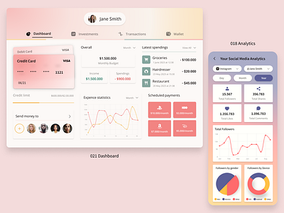 100 Day UI Challenge - Day 18 and 21 analytics dashboard finance mobile social ui uichallenge web