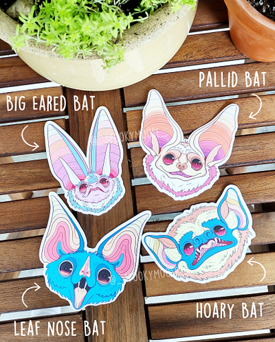 North American Bat Series (Vinyl Stickers) bats childrens illustration creepy cute cute bats illustration nature art pastel goth spooky sticker shop stickers