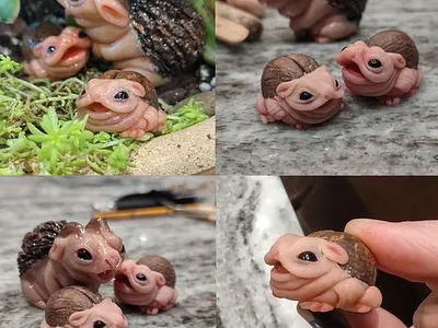 A little Family of Nut Goblins creature design creepy cute figurines goblins monster design nature art polymer clay sculptey sculptures