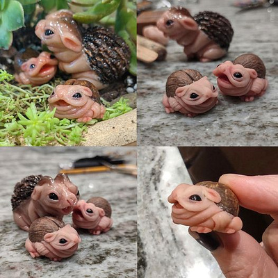 A little Family of Nut Goblins creature design creepy cute figurines goblins monster design nature art polymer clay sculptey sculptures