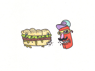 Mystery man bite cartoon character disguise eat eating food glasses hat lettuce markers messy mustache mystery restaurant sammie sandwich sub sub sandwich sunglasses