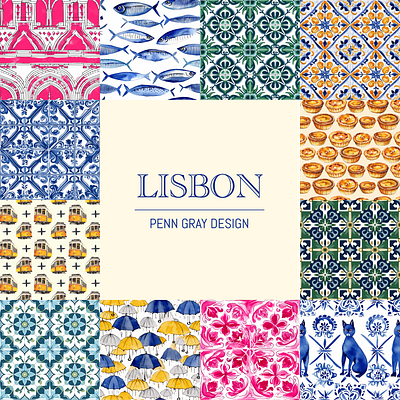 Lisbon Collection blue colorful green pattern pattern design pink seamless surface pattern tile tileable watercolor yellow