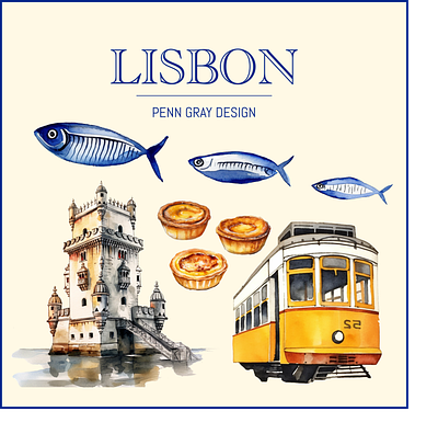 Lisbon Motifs design illustration motif single watercolor