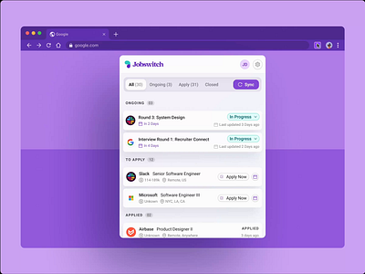 JobSwitch (Chrome Extension) design motion graphics ui ux