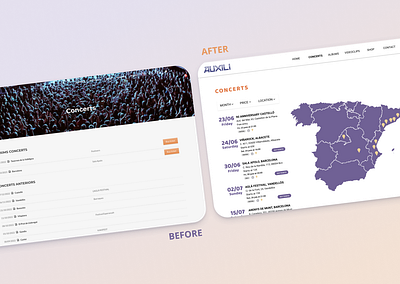 Redesign of the Upcoming Concerts page for a band's website branding design product design research ui ux ux design