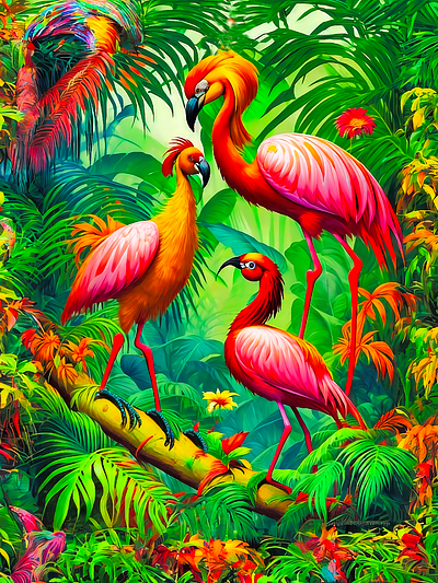 Flamingos ai birds canvas design digital design digital product fashion textile flamingo flamingos graphic design patterns tropical plants vector wall art wallart