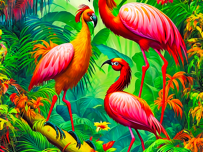 Flamingos ai birds canvas design digital design digital product fashion textile flamingo flamingos graphic design patterns tropical plants vector wall art wallart