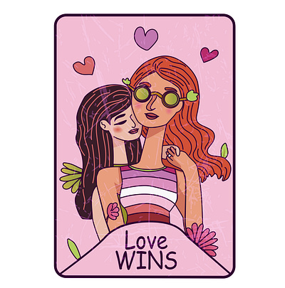 Illustration Card with girls lesbian couple