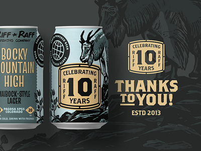 Riff Raff Brewing Company / 10 Year anniversary badge badge badge hunter beer badge beer can beer can design beer design beer label beer packaging branding brewery brewery can brewery label illustration lockup logo type typography vector illustration