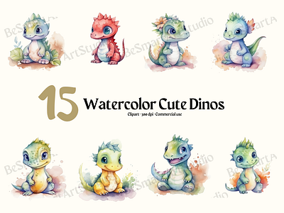 Watercolor Cute Dinos watercolor