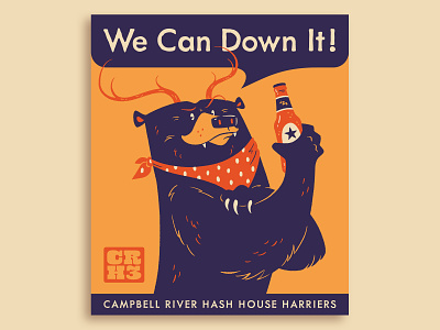 We Can Down It! (CRH3) bear beer british columbia campbell river canada character design cute deer design digital illustration hash house harriers illustration retro rosie the riveter vancouver island vintage westinghouse