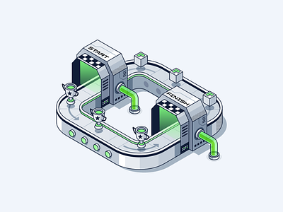 Competition Automation 3d animation arrow belt branding conveyor database gaming gradient illustration isometric mechanical mobile platform product scan stack tech trophy ui