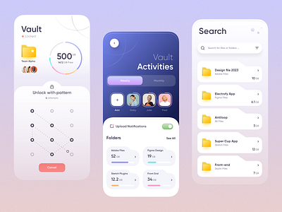 File Vault App android cloud dashboard document file manager file sharing app folder google cloud icloud ios organise stats storage task app user profile vault
