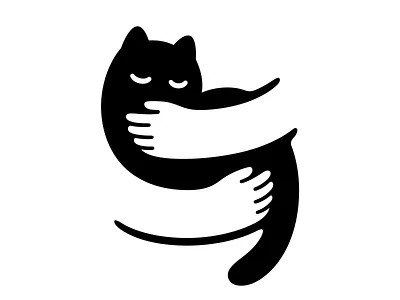 Cat black cartoon cat cute hands holding hug illustration logo minimal negative space simple vector