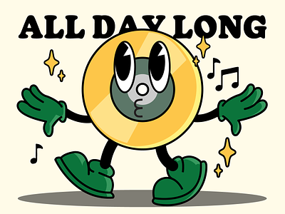 Disc - Dance All Day Long all cartoon dance day design disc flat graphic design happy illustration long music vector vintage