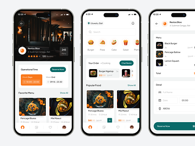 Restoo - Restaurant mobile app business card menu cart favorite menu food category food location healthy food meal plan mobile app operational time popular food product reservation restaurant restaurant detail your order