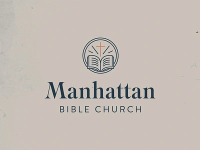 Bible Church Logo Design bible brand mark branding christian church graphics church logo circle community cross design graphic design icon illustration line drawing logo navy orange scripture typography vector