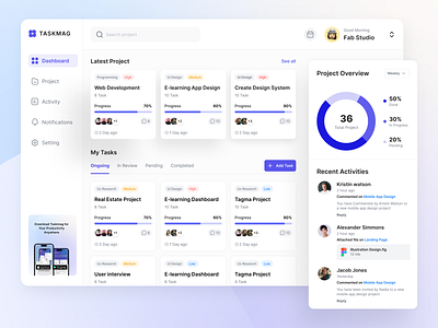 Taskmag - Dashboard Project Manager app dashboard design landing page management planner project manager project manager app taskmanager taskmanager dashboard team team manager todo ui ui design ux