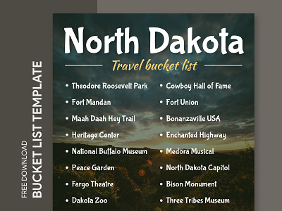 North Dakota Travel Bucket List Free Google Docs Template bucket bucketlist check checklist docs document goals google list ms print printing template templates todolist travel trip usa wishlist word