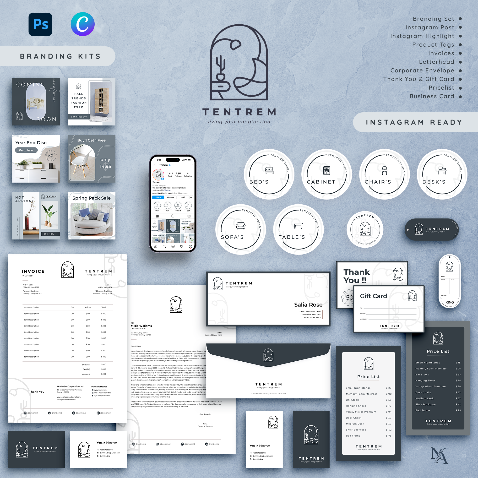 Tentrem Logo and Branding Kit Template canva logo vector professional
