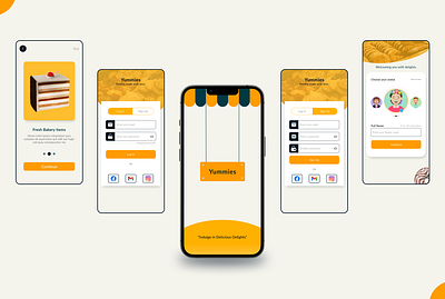 BakeryApp: Onboarding, login and signup screens UI bakeryapp branding design designthinking illustration mobileapp onboarding ui ux