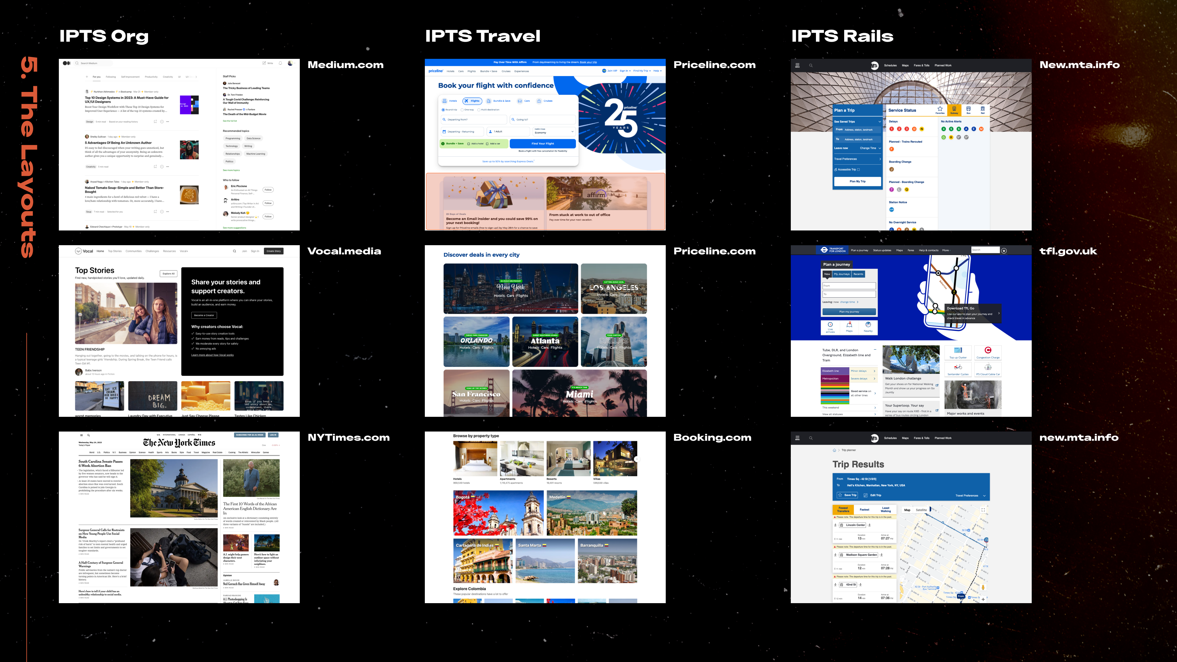Web design references grouped by product - IPTS.org, IPTS Travel, and IPTS Rails