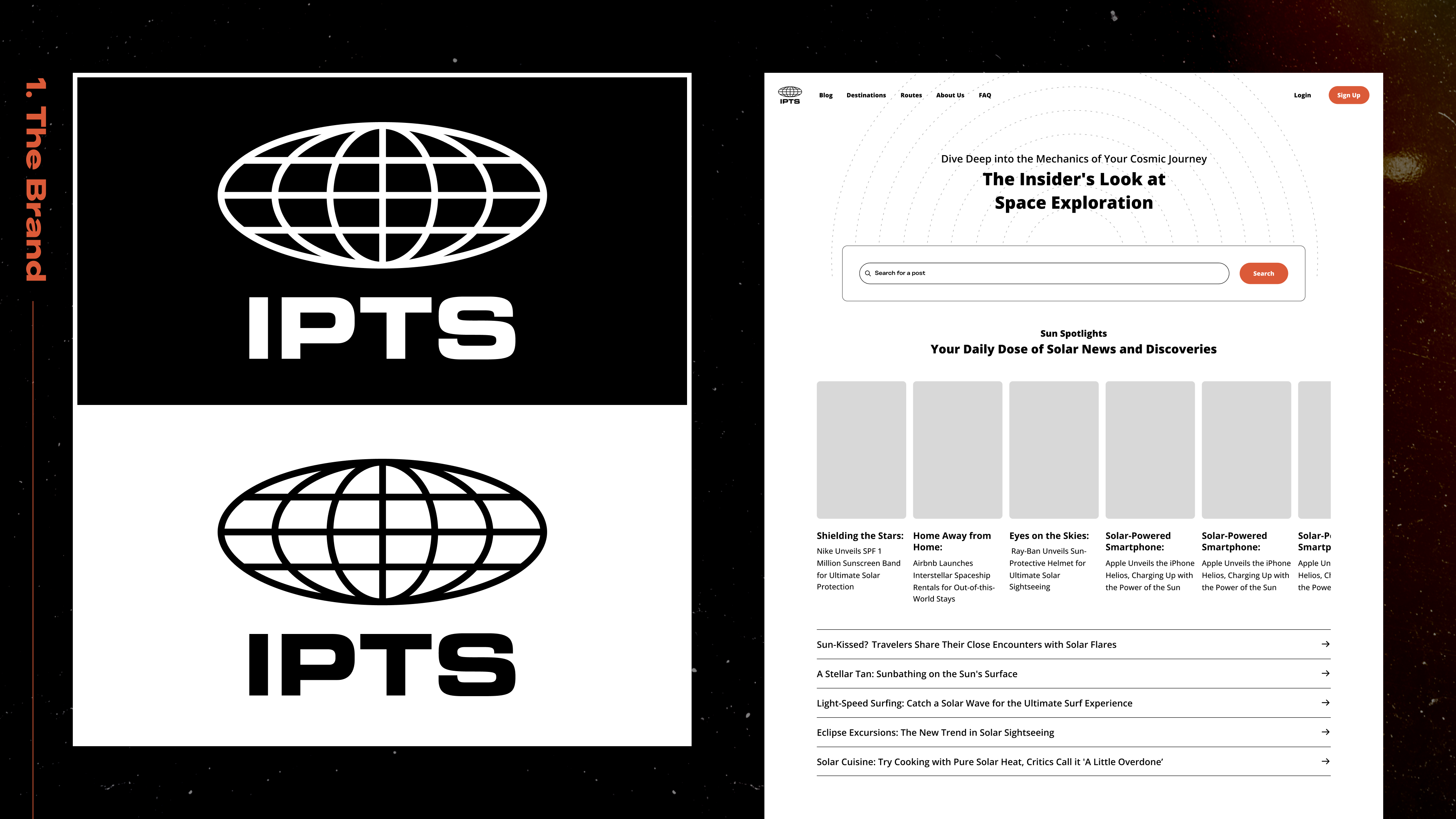 IPTS logo and initial exploratory layout design wireframe