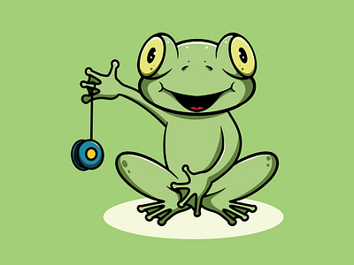 Cute Frog Playing Yoyo Illustration amphibian design graphic design kawaii kids ui