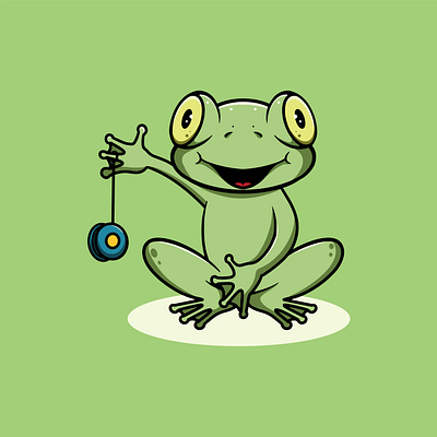 Cute Frog Playing Yoyo Illustration amphibian design graphic design kawaii kids ui