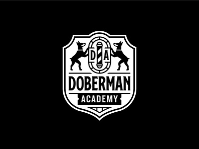 Doberman Academy barbershop branding doberman logo