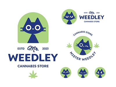 Mister Weedley affinity designer branding cannabis cat logo shop store vector weed