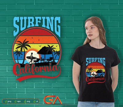 Surfing T-shirt Design branding california fashion illustration logo make logo model streetwear design summer summer tshirt surfing surfing turnament t shirt tee typography unique vector