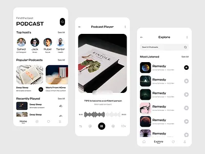 Podcast Mobile App Design app apps audio podcast graphic design live streming mobile mobile app podcast podcast app podcast streming podcast ui recoding streming ui uidex website