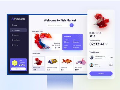 Fish Market Dashboard dashboard fighting fish fish mobile app unique