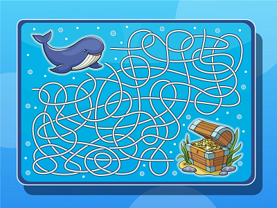 Marine kids labyrinth game activity adobe illustrator art children design education game game design graphic design illustration kids labyrinth maze sea treasure ui vector whale