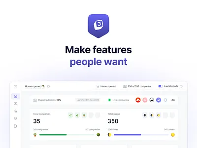 Feature Launcher 1️⃣🪄🎉 adoption ai analytics badge bar branding celebrate chart design emoji feature graph live logo product product design progress saas ui ux