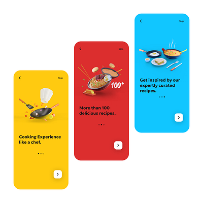 Food Recipe Onboarding screens. 3d animation app blender design figma illustration ui ux